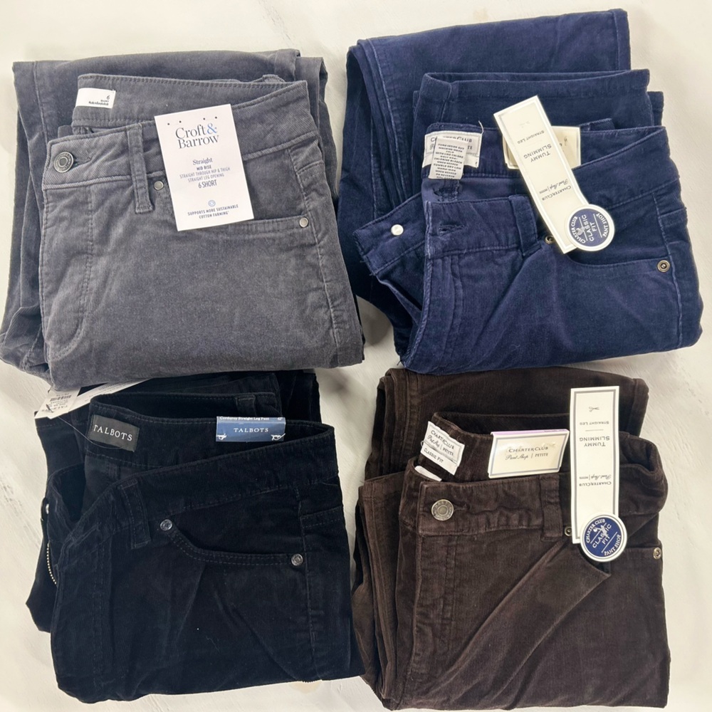 4 pairs of velvet straight leg jeans/pants Talbots and charter club